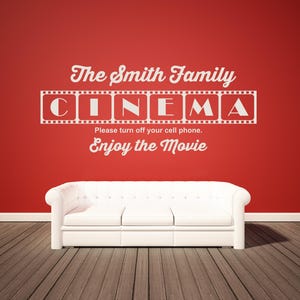Home Theater Wall Decal, Custom Cinema Sign, Family Movie Room Sticker, Personalized Film Art, Media Room Decor, Theater Vinyl Mural
