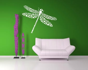 Dragonfly Wall Decal, Zen Garden Artwork, Polka Dot Art, Nature Decor, Eclectic Boho Insect Design