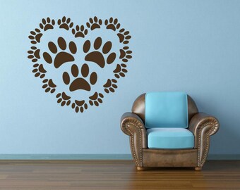 Paw Print Decal, Heart Decor, Dog Cat Wall Art, Pet Lover Home Gifts, Veterinary Office Decoration