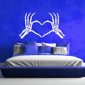 Skeleton Heart Decal, Gothic Wall Art, Skeleton Hands Decor, Halloween Love Sticker, Skull Wall Decor, Romantic Goth Room Decor, Heart Hands