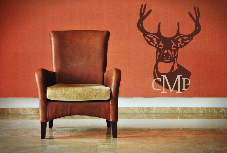 Antlers Deer Mount Hunter Personalized Name Sign Monogram Initials Custom Family Decal Vinyl Sticker Wall Fathers Day Kids Decor