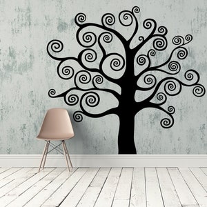Whimsical Tree Wall Decal, Swirly Tree Wall Art, Curly Branch Wall Decor, Burtonesque Design, Spiral Branches Wall Art, Enchanged Tree Art