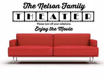 Theater Room Wall Decal, Personalized Movie Theatre, Family Movie Room, Cinema Art, Film Frame Design