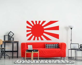 Japanische Flagge Aufkleber, Sunburst Wandkunst, aufgehende Sonne Aufkleber, asiatisch inspiriertes Dekor, Samurai Flagge Dekoration