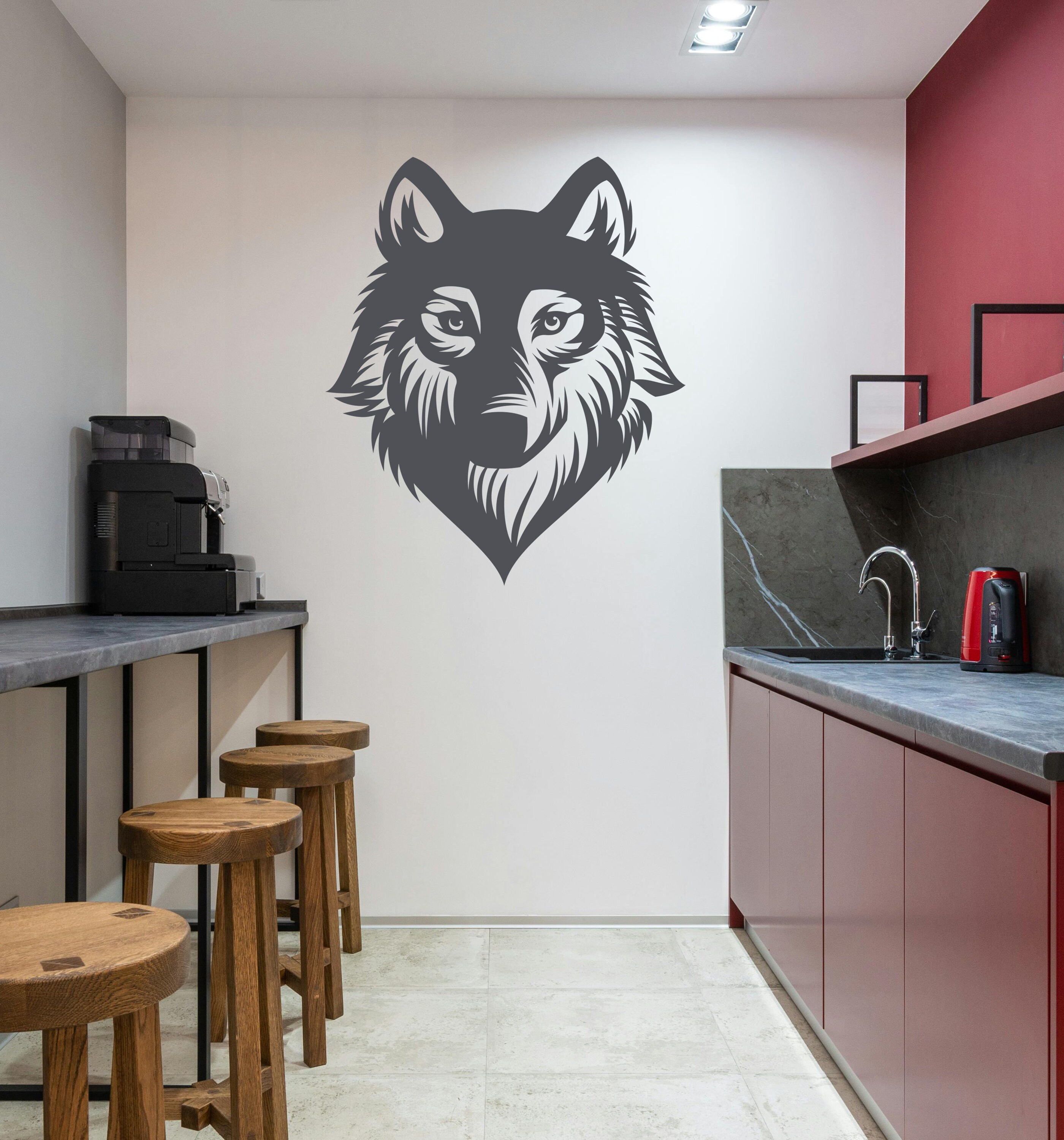 Wandtattoo Abstract Wolf Kopf - Selbstklebender Vinyl Aufkleber 76x57 Cm Für Wohnzimmer, Schlafzimmer