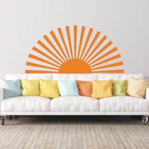 Half Sun Wall Decal, Sunburst Decor, Sunshine Sticker, Boho Sun Rays Mural, Geometric Sunrise Art, Positive Vibes