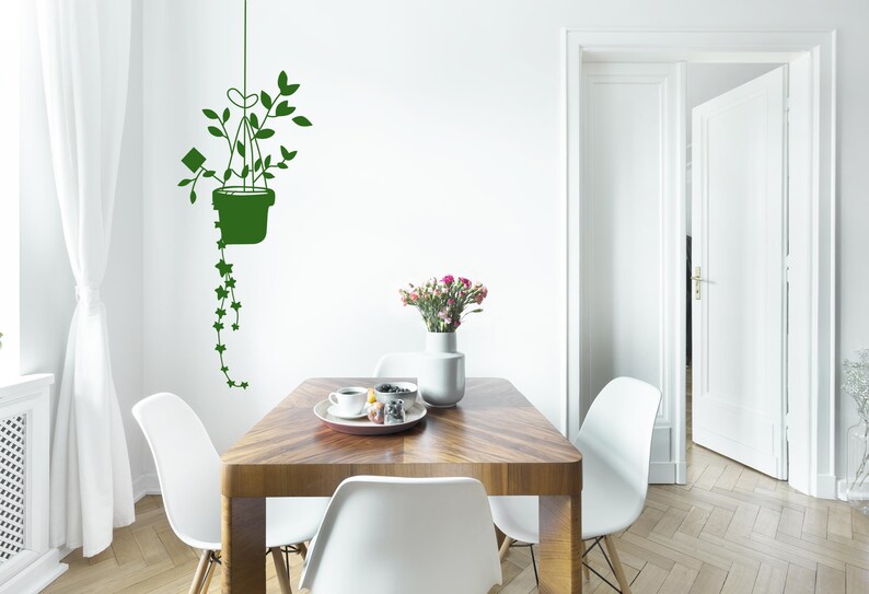 Trailing Vines Decor, Hanging House Plant Wall Decal, Potted Plants Art ...
