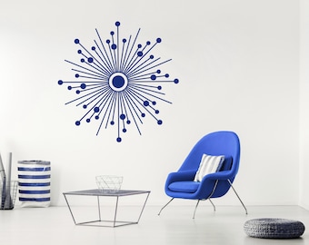 Arte mural con estrellas, decoración moderna de mediados de siglo con rayos de sol, calcomanía de estrella atómica, arte mural geométrico retro