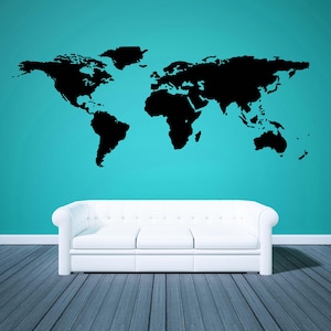 Weltkarte Aufkleber für Wände, Weltkarte Wandkunst, Karte der Welt Dekor, Atlas Vinyl Aufkleber, Geographie Wandkunst, Karte Silhouette Dekoration