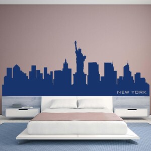New York City Skyline Wandaufkleber, NYC Silhouette Vinyl-Aufkleber mit Freiheitsstatue, New York City Map Wandkunst, Manhattan City Supart