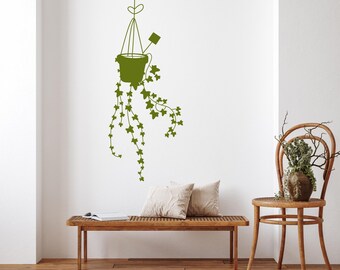 Hanging Plant Wall Decor, Ivy Vines Decal, Trailing Vine Art, Boho Room Decal, Vining House Plant Artwork