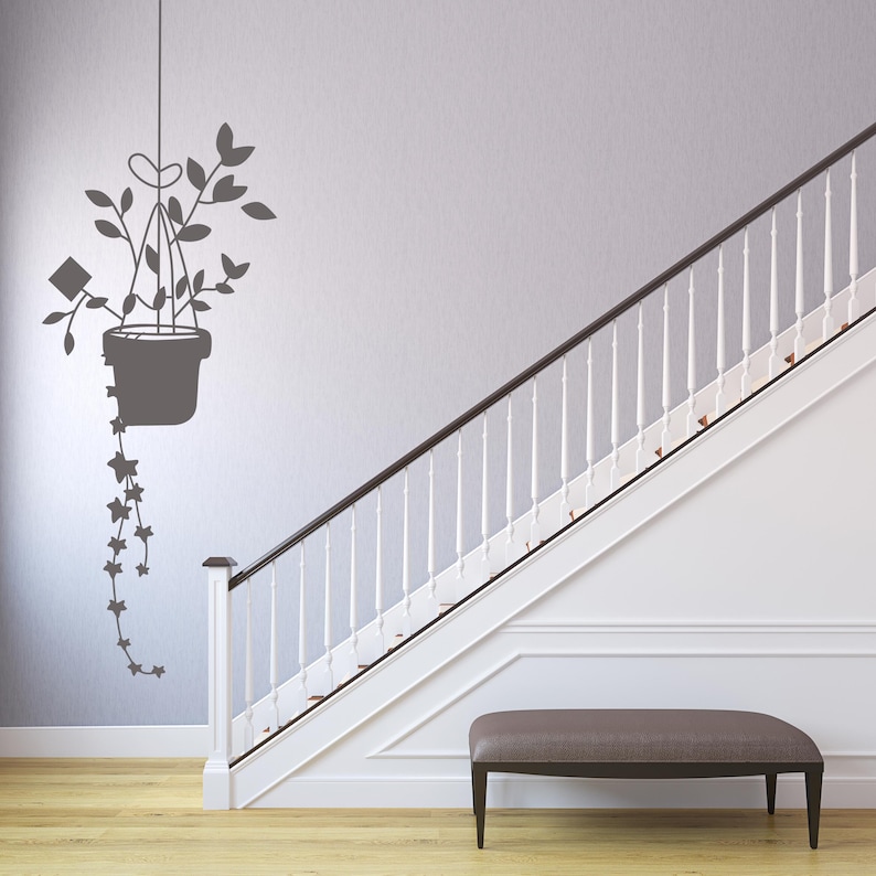 Hanging Plant Wall Decal, Potted Plants Art, Trailing Vines Decor, Ivy ...