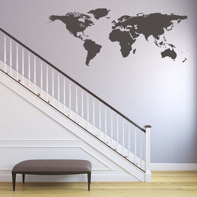 World Map Wall Decal, Map of the World Art, Atlas Decor, Geography ...