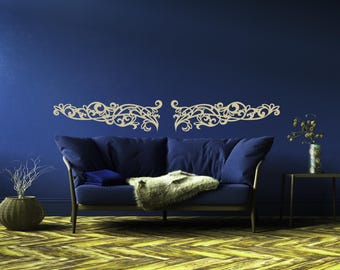 Floral Scroll Decal, Ornate Baroque, Arabesque Decor, Elegant Flourish Sticker, Vintage Scroll Art