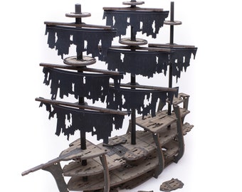 Magnetic Ghost Galleon Ship with Masts, Yard Arms, Sails, Crows Nests for TTRPGs like D&D, Pathfinder, Daggerheart | Painted, Ready for Use