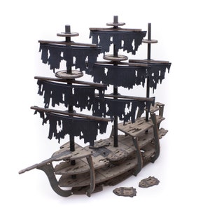 Magnetic Ghost Galleon Ship with Masts, Yard Arms, Sails, Crows Nests for TTRPGs like D&D, Pathfinder, Daggerheart | Painted, Ready for Use