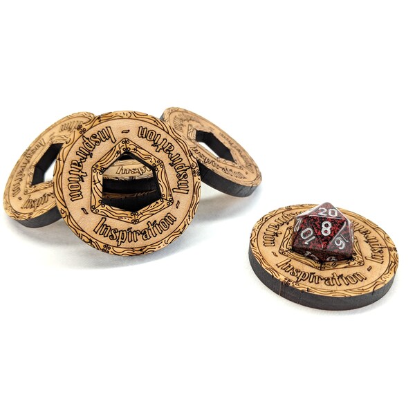 Solid Maple Inspiration Tokens Set of 7 // Holds d20 // Laser Cut Solid Wood // For D&D 5E