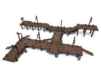 Very Rare Dock Terrain Bundle for TTRPGs | 6" Grid System, Height Adjustable | Docks, Gangplanks, Ladders and Street Lamps | D&D, Pathfinder