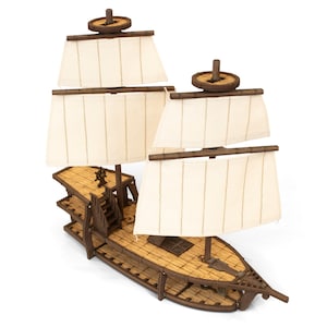 Brigantine Ship Uncommon Bundle with Sails for D&D, Pathfinder, RPGs | New Larger Design | Plywood Build with Magnet Assembly
