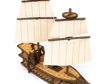 Brigantine Ship Uncommon Bundle with Sails for D&D, Pathfinder, RPGs | New Larger Design | Plywood Build with Magnet Assembly