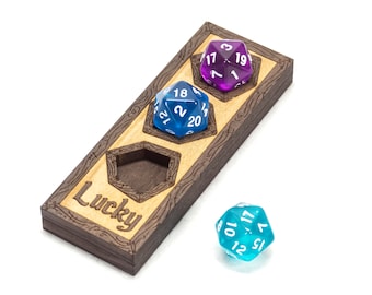 Luck Point Dice Tracker // For Lucky Feat in D&D 5E // Finished Solid Wood // Holds Three d20 Dice