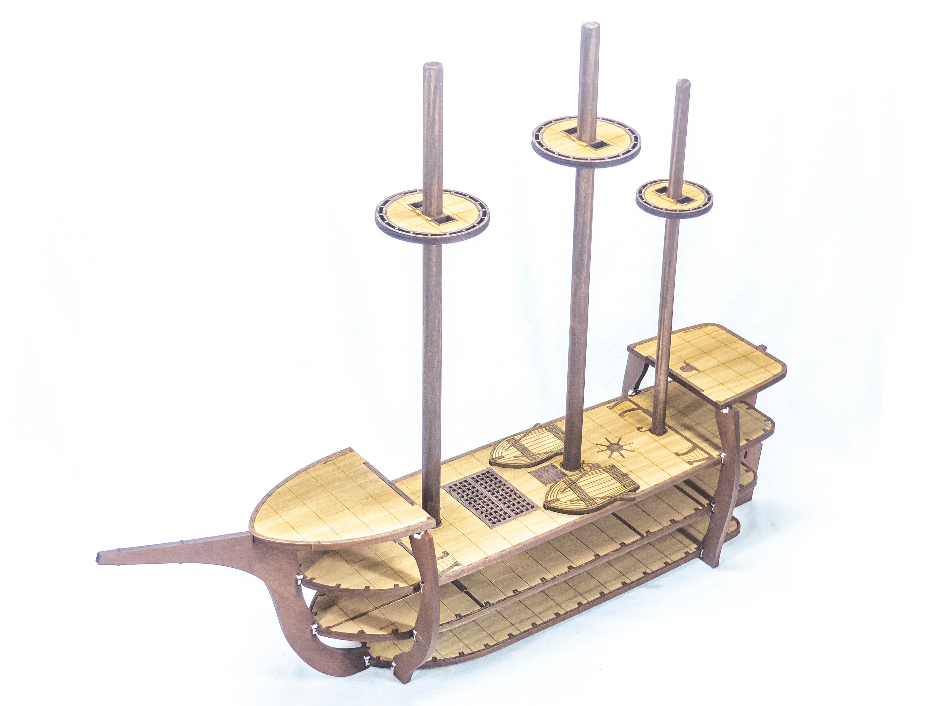 Large 3-Level Brigantine Ship Bundle for Tabletop RPG D&D Miniatures Action Figure Wood Display Stand