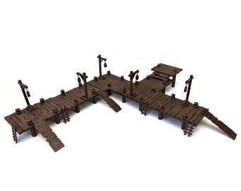 Rare Dock Terrain Bundle for TTRPGs | 6" Grid System, Height Adjustable | Docks, Gangplanks, Ladders and Street Lamps | D&D, Pathfinder