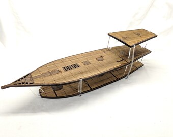 Large 3-Level Ship with 1 Inch Square Grid for Tabletop RPGs, Laser Cut Stained Solid Poplar and Acrylic