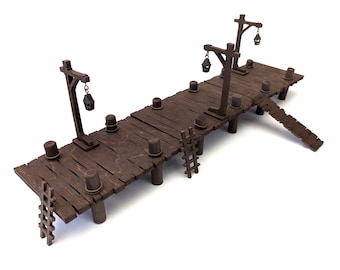 Common Dock Terrain Bundle for TTRPGs | 6" Grid System, Height Adjustable | Docks, Gangplanks, Ladders and Street Lamps | D&D, Pathfinder