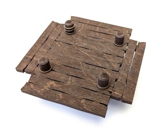 4-Way Dock Piece for TTRPGs | 6" Grid System, Height Adjustable | Stained Plywood Terrain for Tabletop RPGs and Miniatures