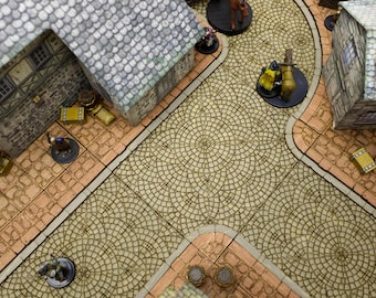 Upper City Streets Dungeon Tile Bundle | Starter Set | Wooden Tiles | Finished, Ready for Use | Modular | for TTRPGs like D&D, Pathfinder