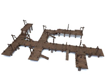 Legendary Dock Terrain Bundle for TTRPGs | 6" Grid System, Height Adjustable | Docks, Gangplanks, Ladders and Street Lamps | D&D, Pathfinder