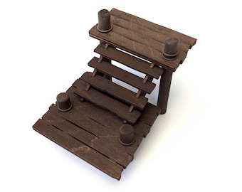 Stairs Dock Piece, 2 Inch Rise for TTRPGs | 6" Grid System, Height Adjustable | Stained Plywood Terrain for Tabletop RPGs and Miniatures