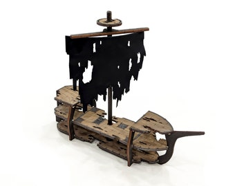 Magnetic Ghost Sailing Ship with Mast, Yard Arm, Sail and Crows Nest for TTRPGs like D&D, Pathfinder, Daggerheart | Painted, Ready for Use