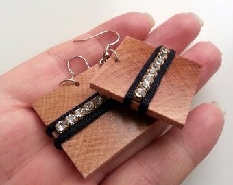 Square Wooden Earrings, big square earrings, Boho jewelry. wooden and rhinestones Modern fashion earrings, boho earrings, handmade earrings