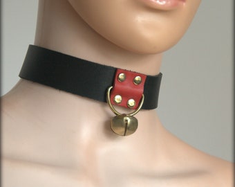 Collar de cuero sumiso Bondage, anillo D de cuero negro, GARGANTILLA gótica, gargantilla de campana de cuero, DDLG, Bdsm, collar de juego de mascotas, gargantilla de juego de cachorros