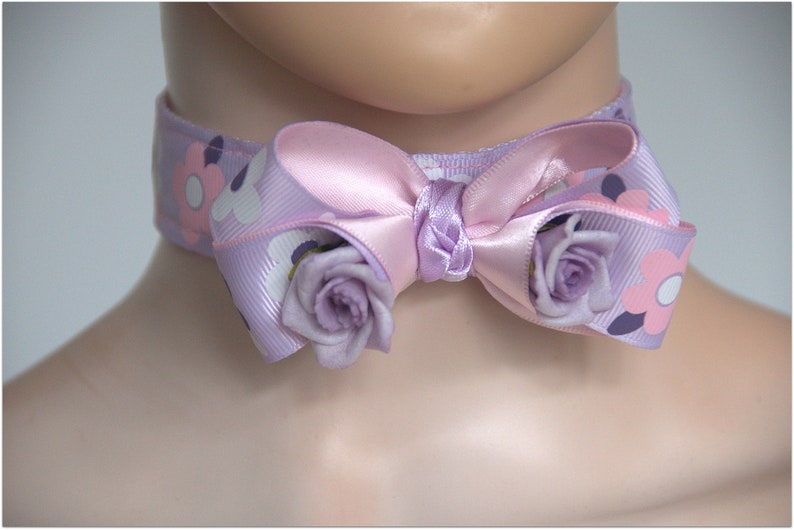 kawaii choker roses bow collar violet and white choker Romantic lace collar Pink collar LILA BOW CHOKER Sweet girl Lolita choker