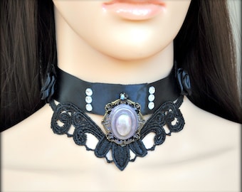 CHOKER victorien en DENTELLE NOIRE, col lolita GOTHIQUE, collier en dentelle satinée, col harajuku kawaii avec roses, bijoux de style vampire, unique