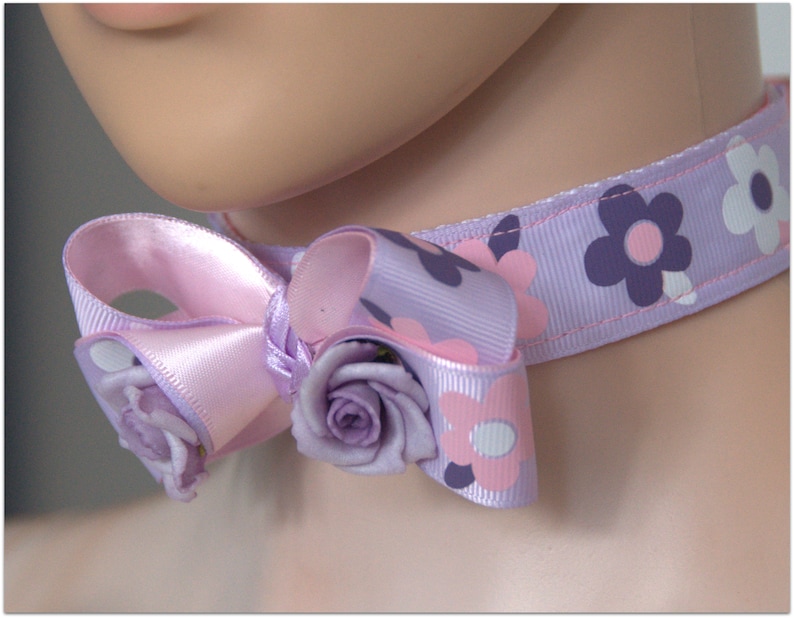 kawaii choker roses bow collar violet and white choker Romantic lace collar Pink collar LILA BOW CHOKER Sweet girl Lolita choker