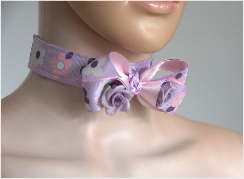 kawaii choker roses bow collar violet and white choker Romantic lace collar Pink collar LILA BOW CHOKER Sweet girl Lolita choker
