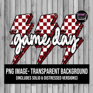 Maroon Game Day Checkered Bolt PNG File | Sublimation, Screen Print, DTF, DTG File | Instant Digital Download Png File