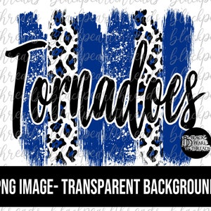 Peut inclure: Une conception numérique avec le mot "Tornadoes" en texte noir sur un fond léopard bleu et blanc. Le design est parfait pour créer des t-shirts, des mugs, des sacs fourre-tout et d'autres articles personnalisés.