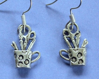 Silver Paint Pot Earrings,Painter Earrings,Artist Earrings,Gift for Artist,Gift for Painter,Paint Charm,Painting Gift,Artist Themed Gift
