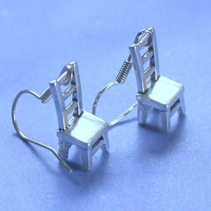 Silver Chair Earrings,Furniture Earrings,Ladder Back Chair Earrings,Chair Themed Gift,Carpenter Gift,17th Wedding Anniversary Gift,Furniture