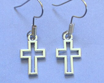 Silver Cross Dangly Earrings,Silver Crucifix Earrings,Church Earrings,Christian Earrings,Religious Earrings,Secret Santa,Stocking Filler