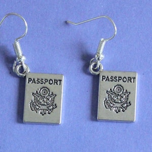 Passport Earrings,Silver Travel Earrings,Holiday Earrings,Gap Year Earrings,Travel Gift,Passport Themed Gift,Silver Passport Charms