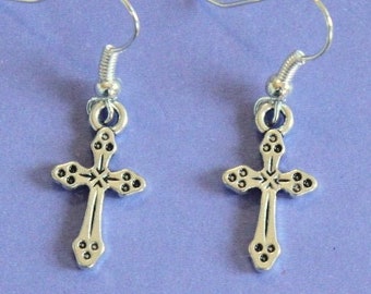 Silver Cross Dangly Earrings,Silver Crucifix Earrings,Church Earrings,Christian Earrings,Religious Earrings,Secret Santa,Stocking Filler