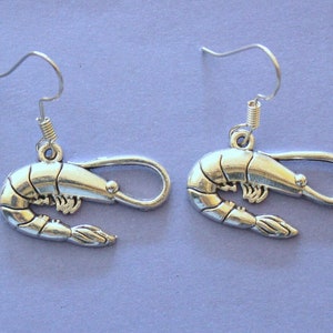 Silver Prawn Earrings,Dangly Prawn Earrings,King Prawn Earrings,Sea Life Earrings,Fish Earrings,Jumbo Prawn Themed Gift,Stocking Filler