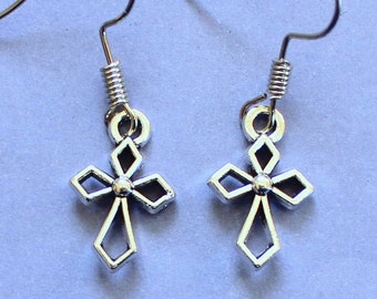 Silver Cross Dangly Earrings,Silver Crucifix Earrings,Church Earrings,Christian Earrings,Religious Earrings,Secret Santa,Stocking Filler