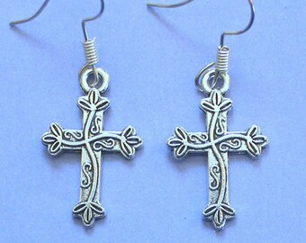 Silver Cross Dangly Earrings,Silver Crucifix Earrings,Church Earrings,Christian Earrings,Religious Earrings,Cross Theme Gift,Stocking Filler
